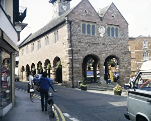 17th century red sandstone market house, High Street, Ross on Wye, Herefordshire, England, United Kingdom in the 1970s