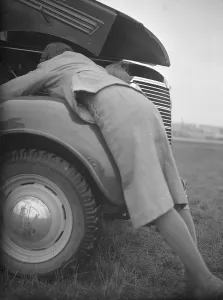 In the 1930s. A course for female drivers of ambulances and trucks during the Second World War in Sweden on November 4, 1939. One of the activites on the course is knowledge of the engine troubleshooting and repairing. 4 November 1939