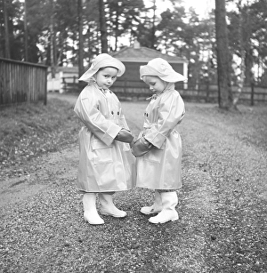1950s children in rain clothes