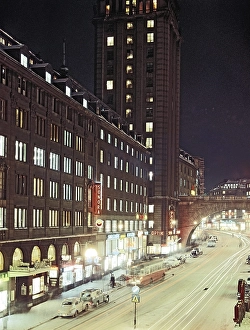 In the 1950s. An evening view of Kungsgatan in Stockholm Sweden