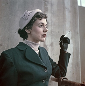 1950s women's fashion. A swedish young woman wearing a typical 50s outfit