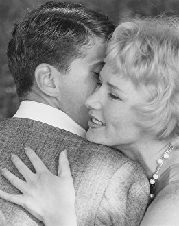 In the 1950s. A young couple holding each other close. Sweden 1958