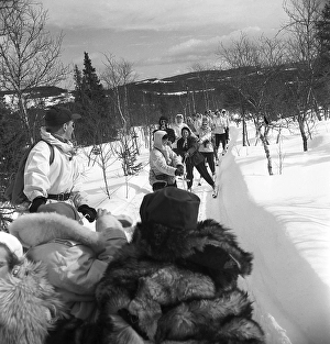 Are 1952. The popular winter sports resort in Jaemtland Sweden where people go to ski and socialise. Are is known for its long history of skiing and the 1950s was a time when skiing was a growing sport and tourist attraction