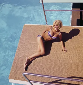 1960s bikini fashion. Actress and model Janet Agren in her native town Landskrona