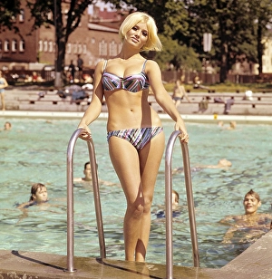 1960s bikini fashion. Actress and model Janet Agren in her native town Landskrona