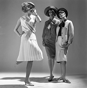 In the 1960s. Three fashion models in a studio wearing the fashion of the summer of 1965