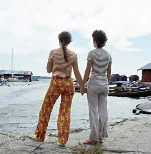 1960s parents. Two women holding hands. Sweden 1960s. ref CV34-7