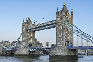 19th century Tower Bridge, neo-Gothic bascule / suspension bridge crossing the River Thames in the capital city London