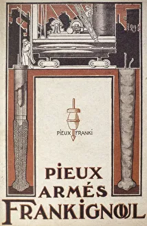 20th century vintage advertisement poster for expanded base cast-in-situ concrete Franki piles invented by Belgian