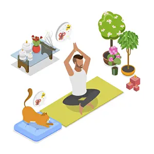 3D Isometric Flat Illustration of Practicing Tranquility And Zen