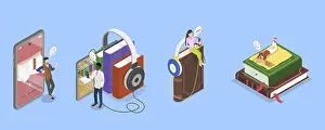 3D Isometric Flat Illustration of Virtual Library