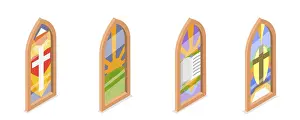 3D Isometric Flat Set of Church Stained Arched Windows