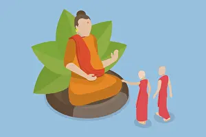Framed Print : 3D Isometric Flat Vector Conceptual Illustration of Buddhism