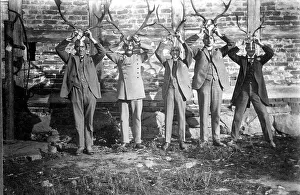 5 men deer antlers ca. 1930, exact place unknown