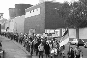 About 5000 steel workers of the Hoesch AG took to the streets to protest for the preservation of their jobs during a