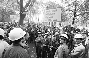 About 5000 steel workers of the Hoesch AG took to the streets to protest for the preservation of their jobs during a