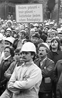 About 5000 steel workers of the Hoesch AG took to the streets to protest for the preservation of their jobs during a