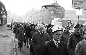 About 5000 steel workers of the Hoesch AG took to the streets to protest for the preservation of their jobs during a