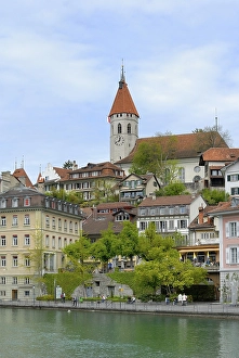 Aare River quay, town church at back