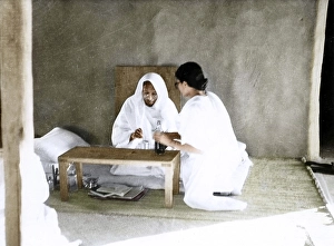 Abha Gandhi attending to Mahatma Gandhi, India, Asia, 1945, Asia