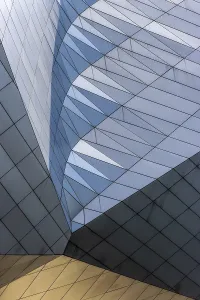 Abstract detail of the modern futuristic museum building Musee des Confluences on the banks of the Rhone