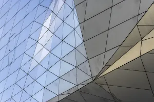 Abstract detail of the modern futuristic museum building Musee des Confluences on the banks of the Rhone