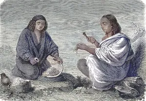 Abyssinia, a woman from Galla and a woman from Gondar spinning wool