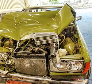 Accident, Car crash collision with open car hood