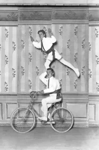 Two acrobats on a bicycle, 1930s, Germany, Europe