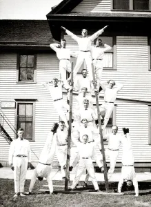 Acrobats with two ladders, ca. 1920