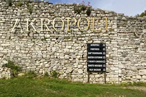 Acropolis sign in citadel area of Berat Castle