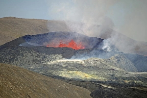 Active volcano with lava fountains