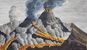 Active volcano Vesuvius, hand-coloured copperplate engraving from Friedrich Justin Bertuch Picture book for children