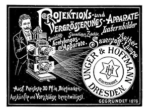 Advertisement of the company Unger und Hoffmann for projection devices and enlargers