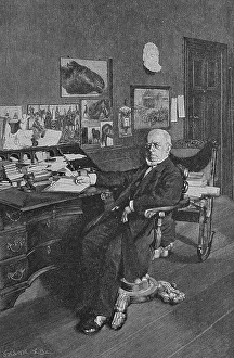 Adolph von Menzel sitting at his desk