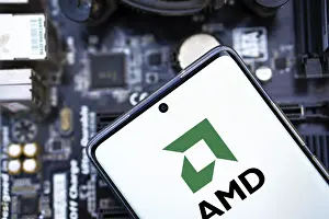 Category Historic EN Prints: Advanced Micro Devices (AMD) logo on phone screen stock image