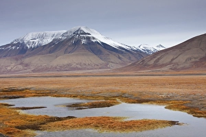 Adventdalen in autumn, valley following Adventdalselva