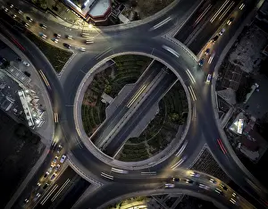 Aerial drone top view of a modern designed motorway junction