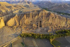 Aerial of the great buddhas in Bamyan
