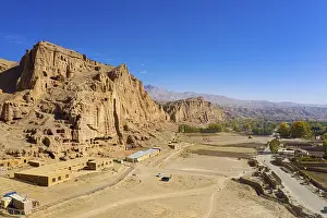 Aerial of the great buddhas in Bamyan