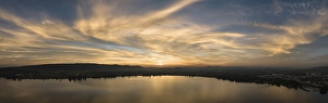 Aerial panorama of Untersee, the western part of Lake Constance after sunset