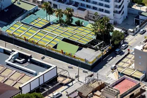 Aerial photo, closed big disco Beer King