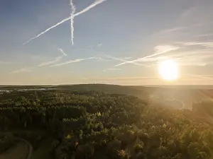 Aerial Sunset over the Black Forest near Haiterbach - Golden Hour Woodland Panorama