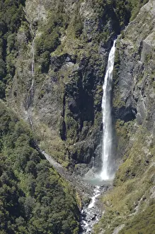 Framed Print : Aerial of an unknown alpine waterfall near Arthurs Pass National Park