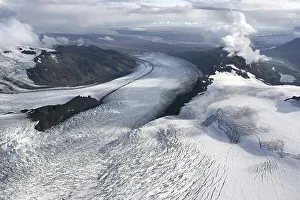 Aerial of the Vatnajokull Glacier Descending to the Sea