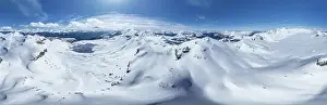 Aerial view, Alpine panorama, Snow-covered glacier plain
