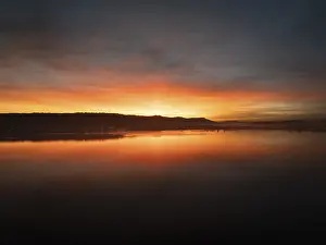 Aerial view of an atmospheric sunset over the Untersee