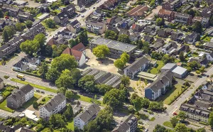 Aerial view, August-Everding-Realschule with solar roof