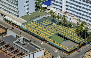 Aerial view, Bamboleo beer garden in Las Maravillas