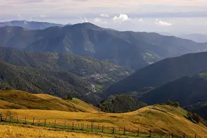 Aerial View over Beautiful Mountainscape with Clouds in a Sunny Day in Valley Muggio in Ticino